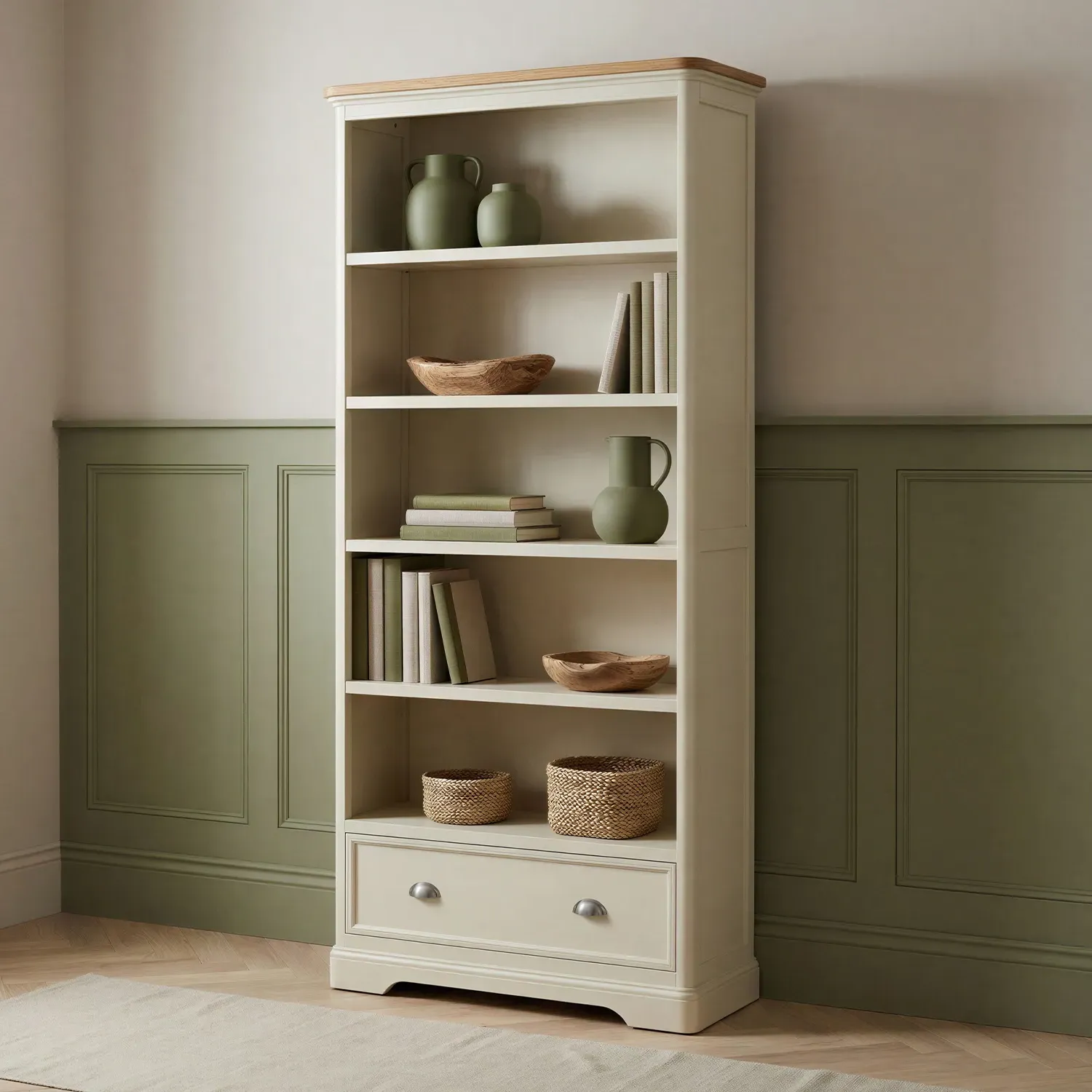 Madley Tall Bookcase - Cream, Solid Oak product