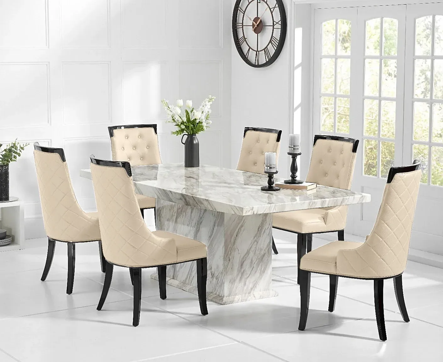 Marino Dining Table & 6 Francesca Chairs Set - Cream, Marble product