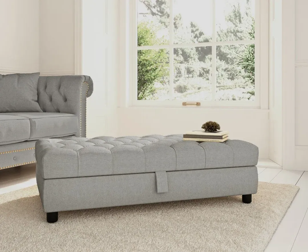 Mayfair Storage Footstool - Grey, Linen Fabric product