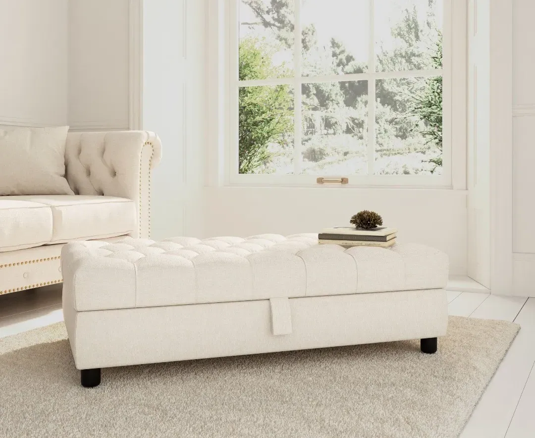 Mayfair Storage Footstool - Ivory, Fabric product