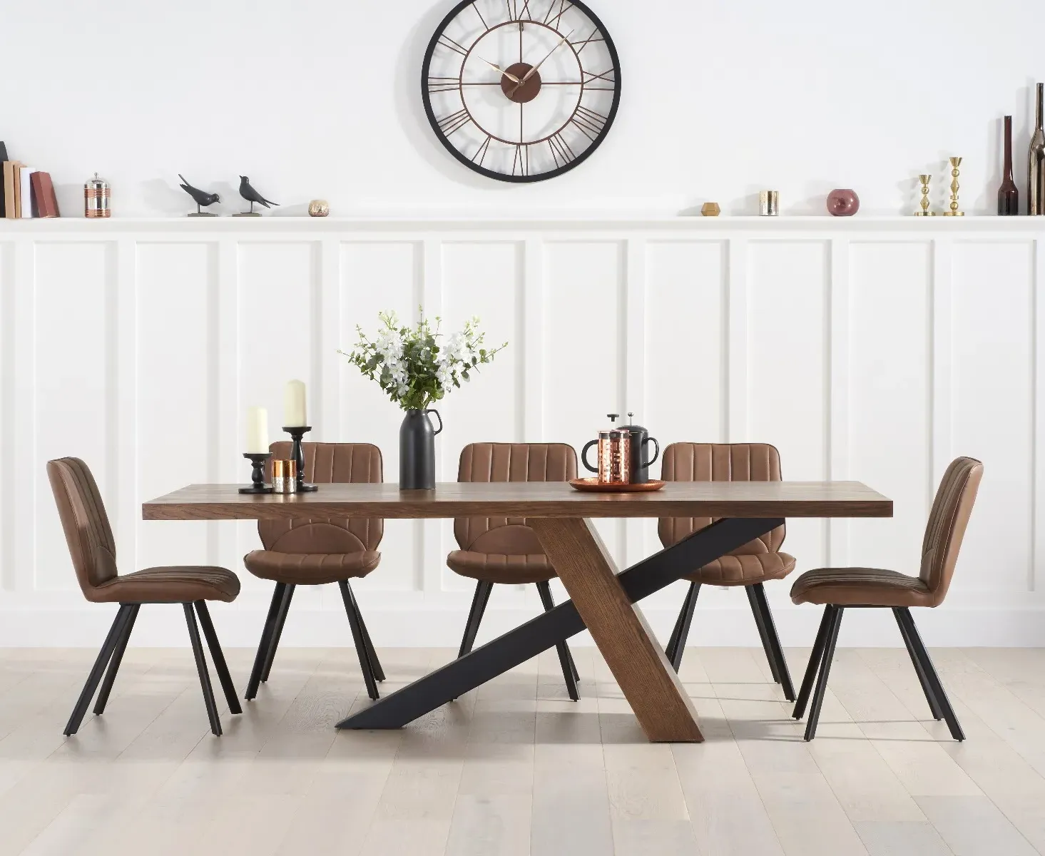 Michigan Dining Table & 6 Hendrick Chairs - Rustic Oak product
