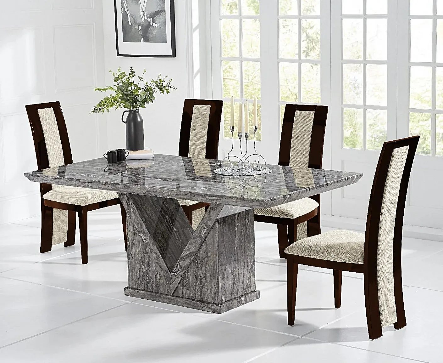 Milan Dining Table & 4 Novara Chairs Set - Grey, Marble-Effect product