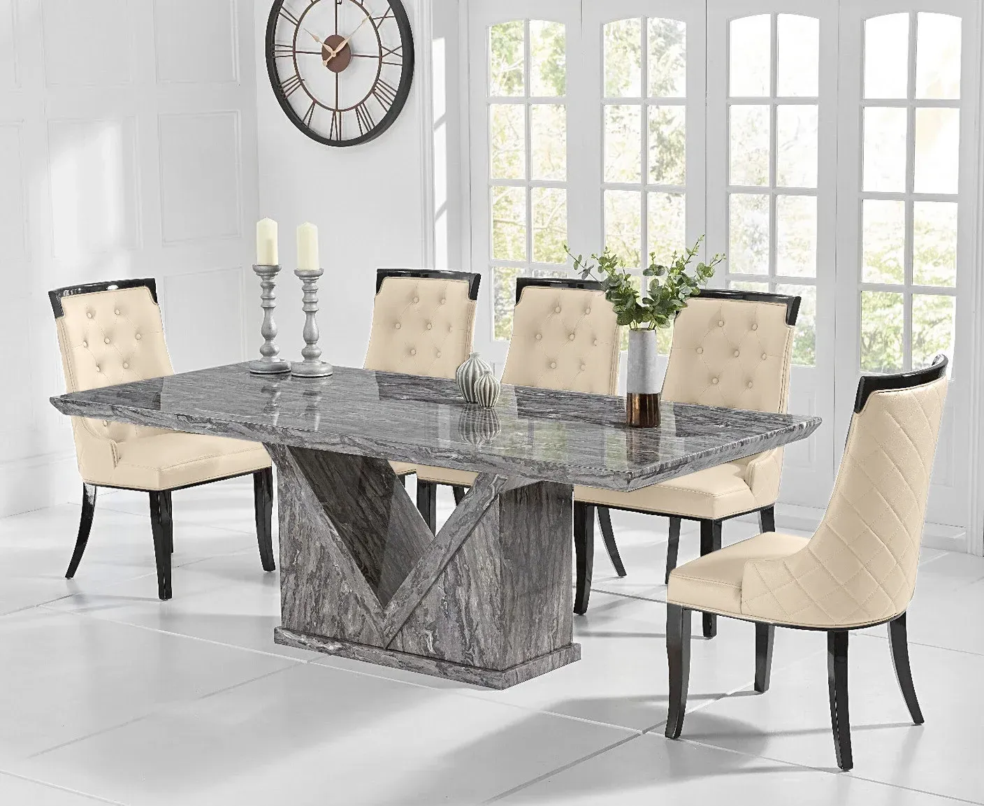 Milan Dining Table & 6 Francesca Chairs Set - Grey, Marble product