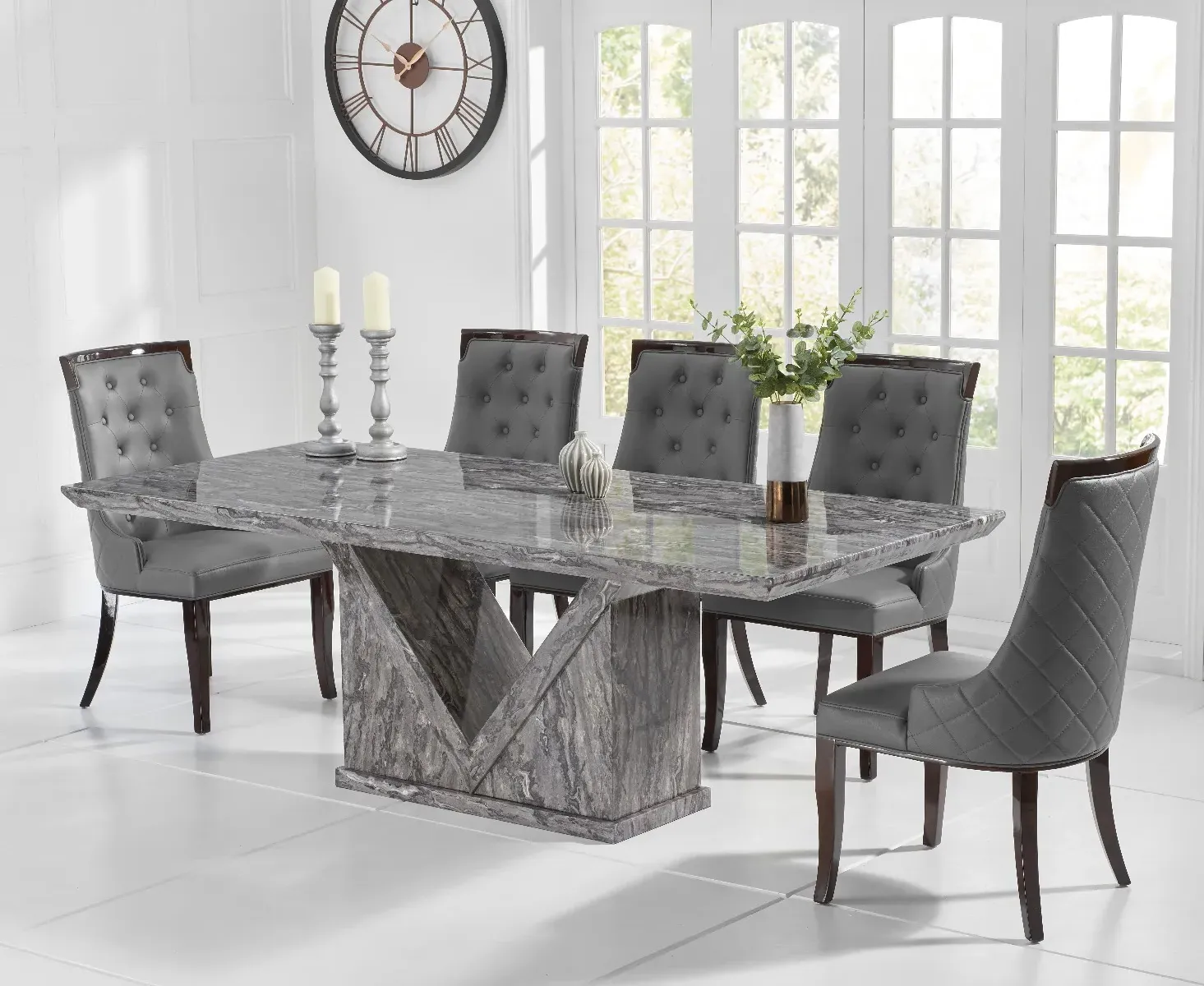Milan Dining Table with 6 Francesca Chairs - Grey, Marble-Effect product