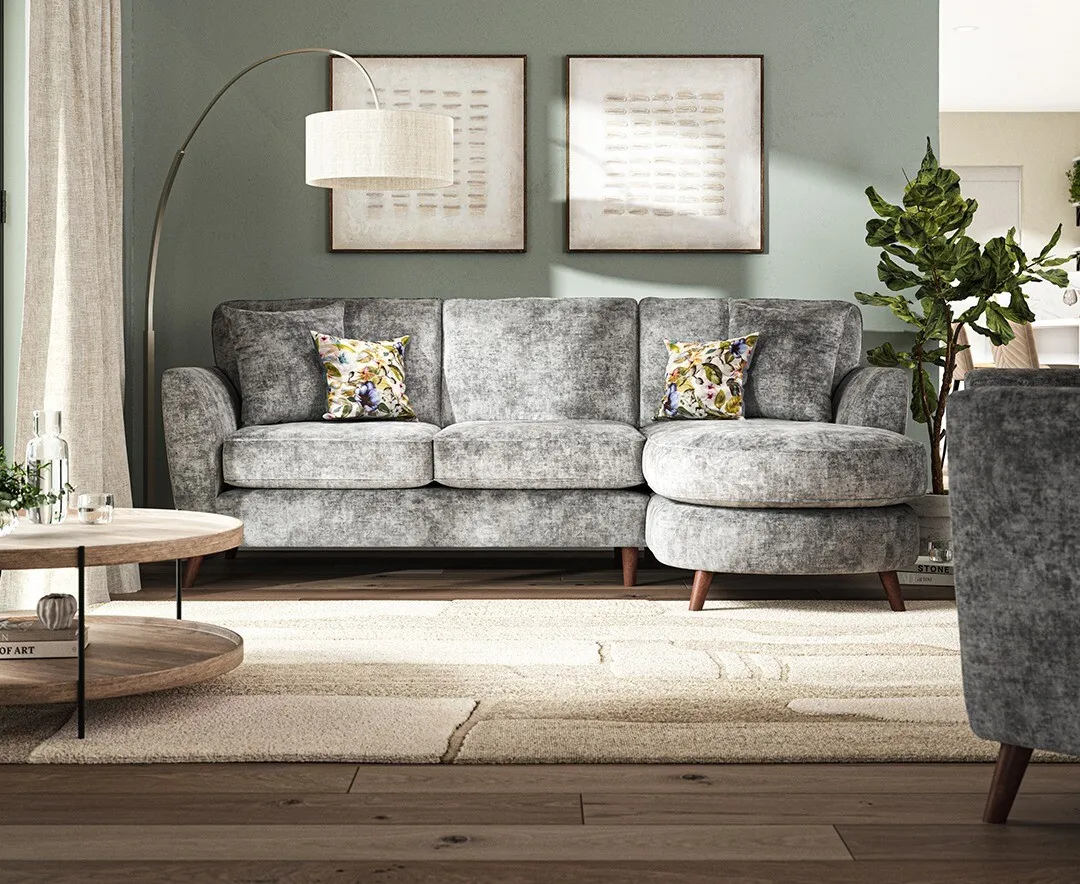Naples Right Hand Facing Chaise Sofa - Grey, Velvet product