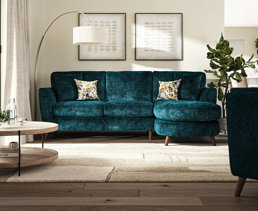 Naples Right Hand Facing Chaise Sofa - Teal, Velvet product