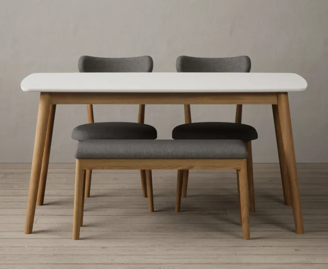 Nordic Dining Table with 2 Chairs & 1 Bench - Signal White, Solid Oak product