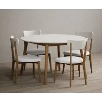 Nordic Round Dining Table & 4 White Chairs - Oak, White, Solid Oak alternate view