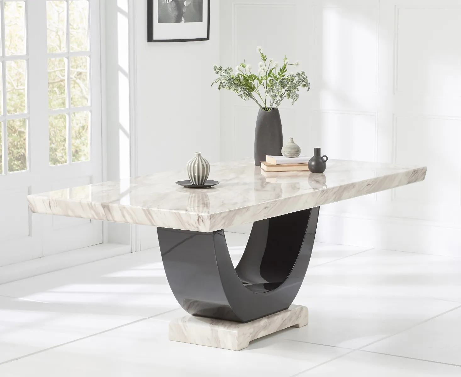 Novara Dining Table with Pedestal Base - Cream, Marble product