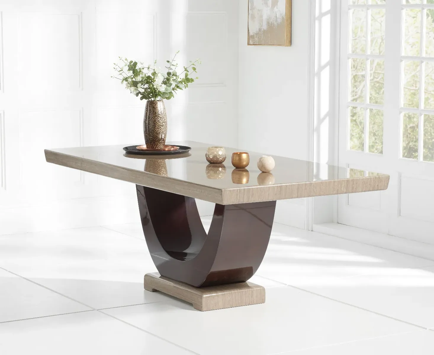 Novara Pedestal Dining Table - Brown, Marble product