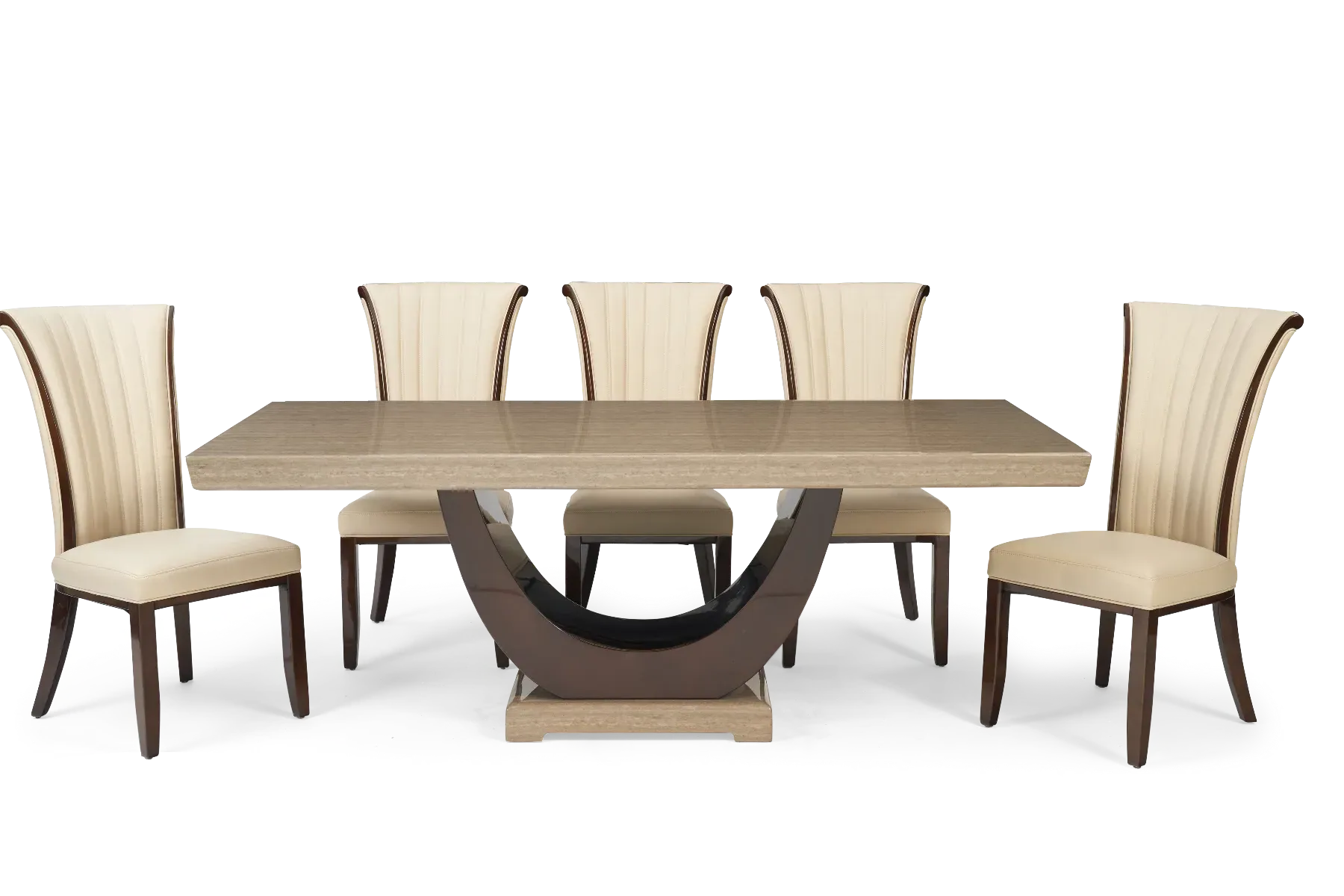Novara Pedestal Marble Dining Table & 6 Lorient Chairs - Brown product
