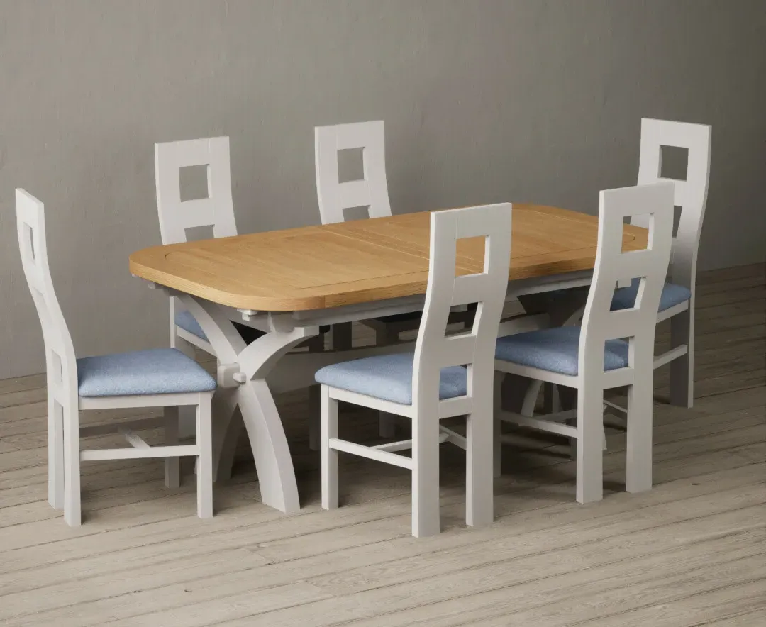 Olympia Extendable Dining Table & 6 Chairs - White, Solid Oak product