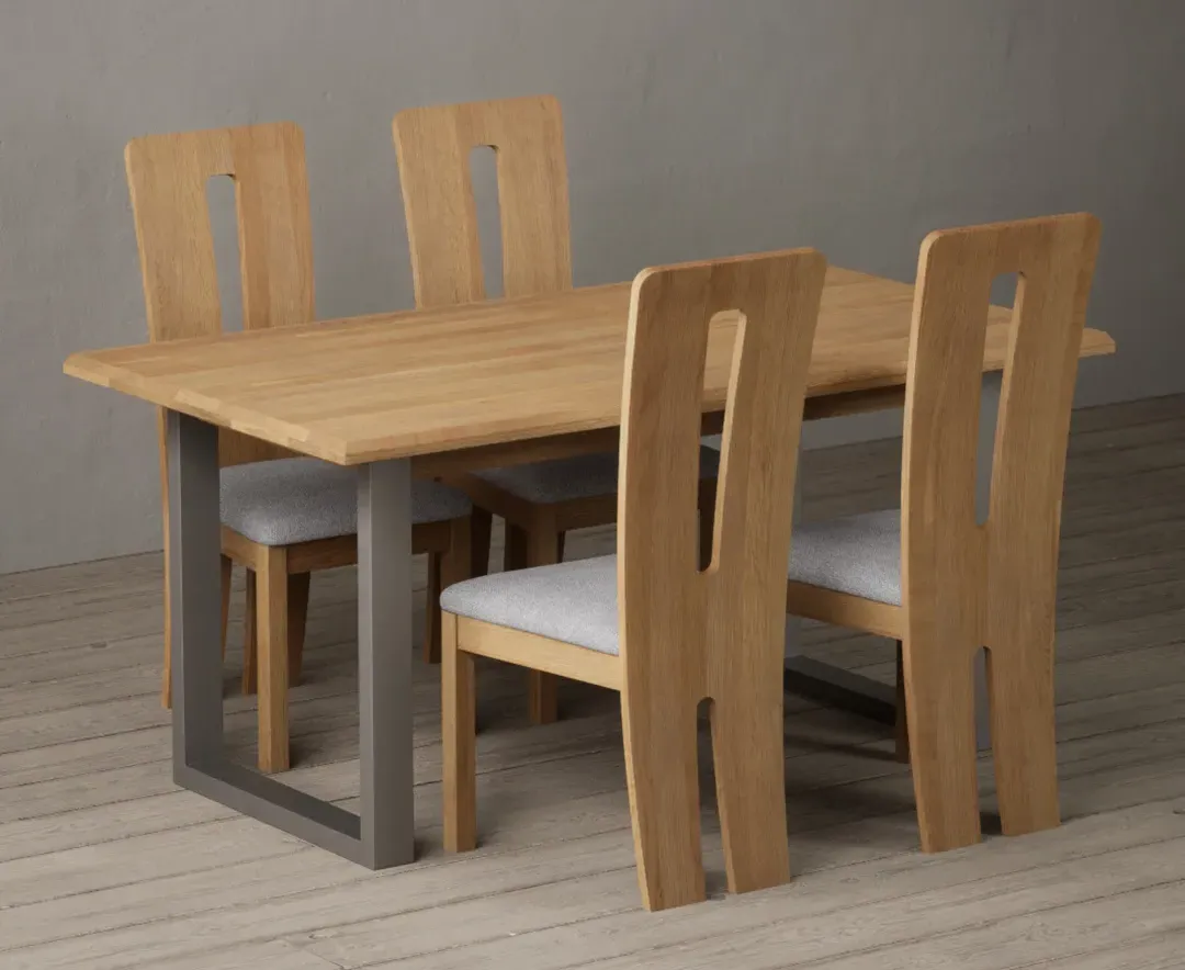 Parker Dining Table & 4 Light Grey Lucca Chairs Set - Oak, Solid Oak product