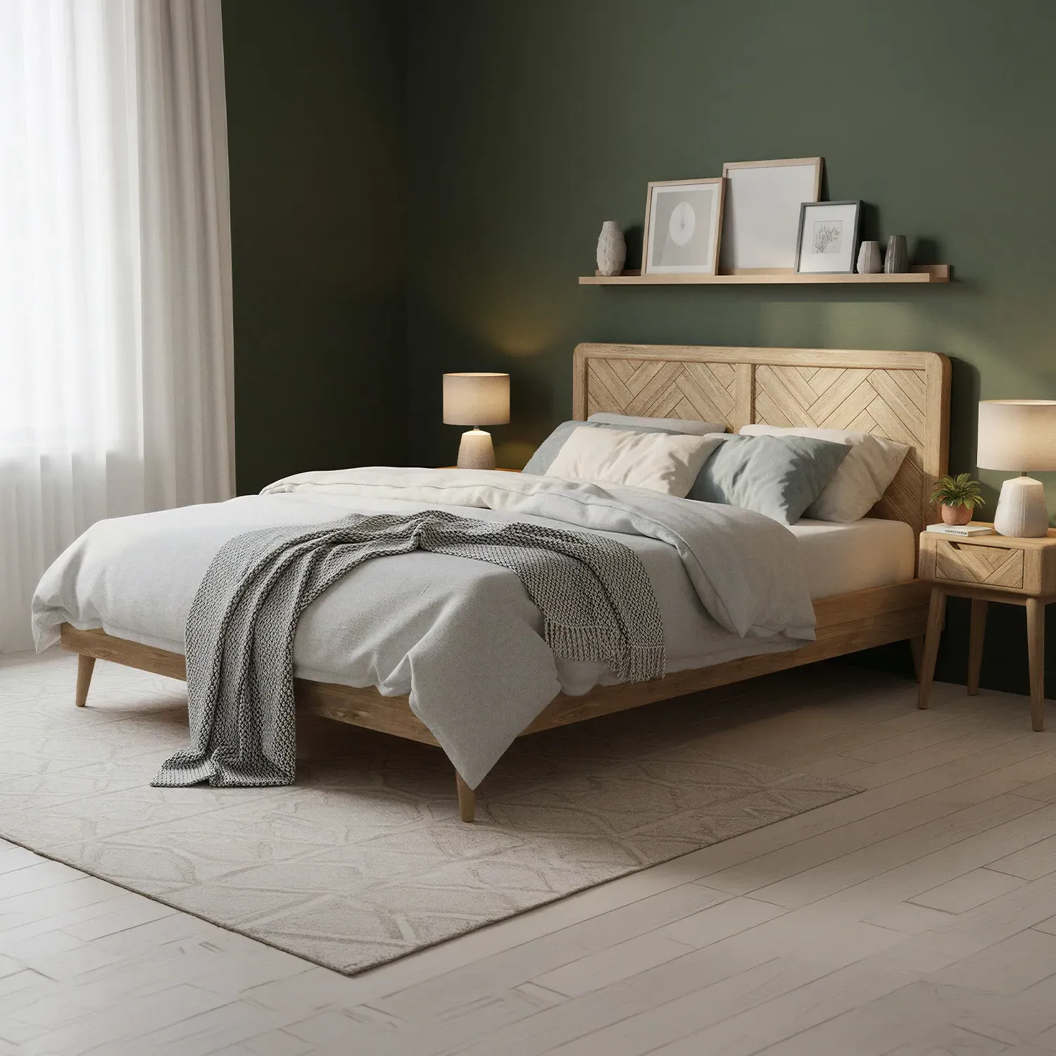 Parven Collection Double Bed Herringbone Detail - Oak product