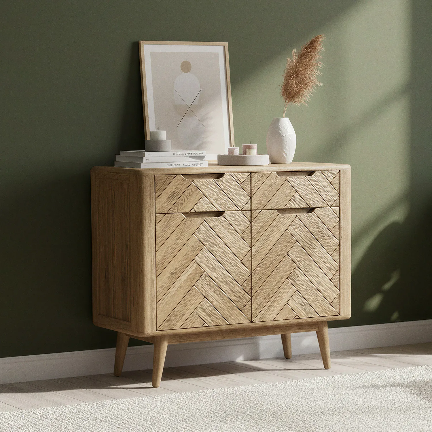 Parven Collection Small Sideboard Herringbone Detail - Oak product