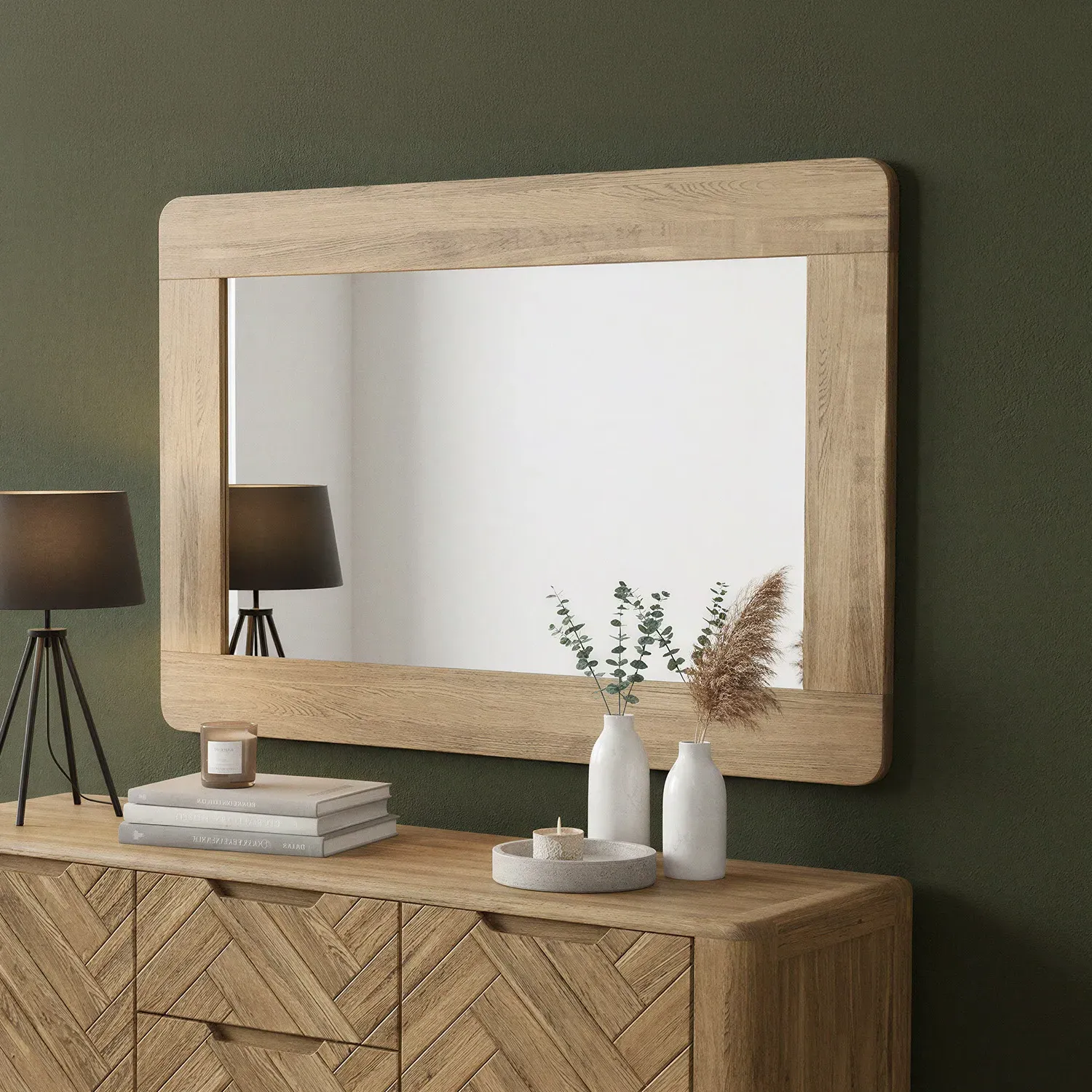Parven Collection Wall Mirror with Herringbone Detail - Oak product