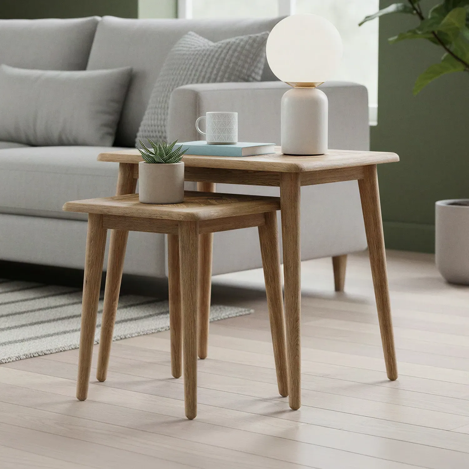 Parven Nest of Tables with Herringbone Detail - Oak product