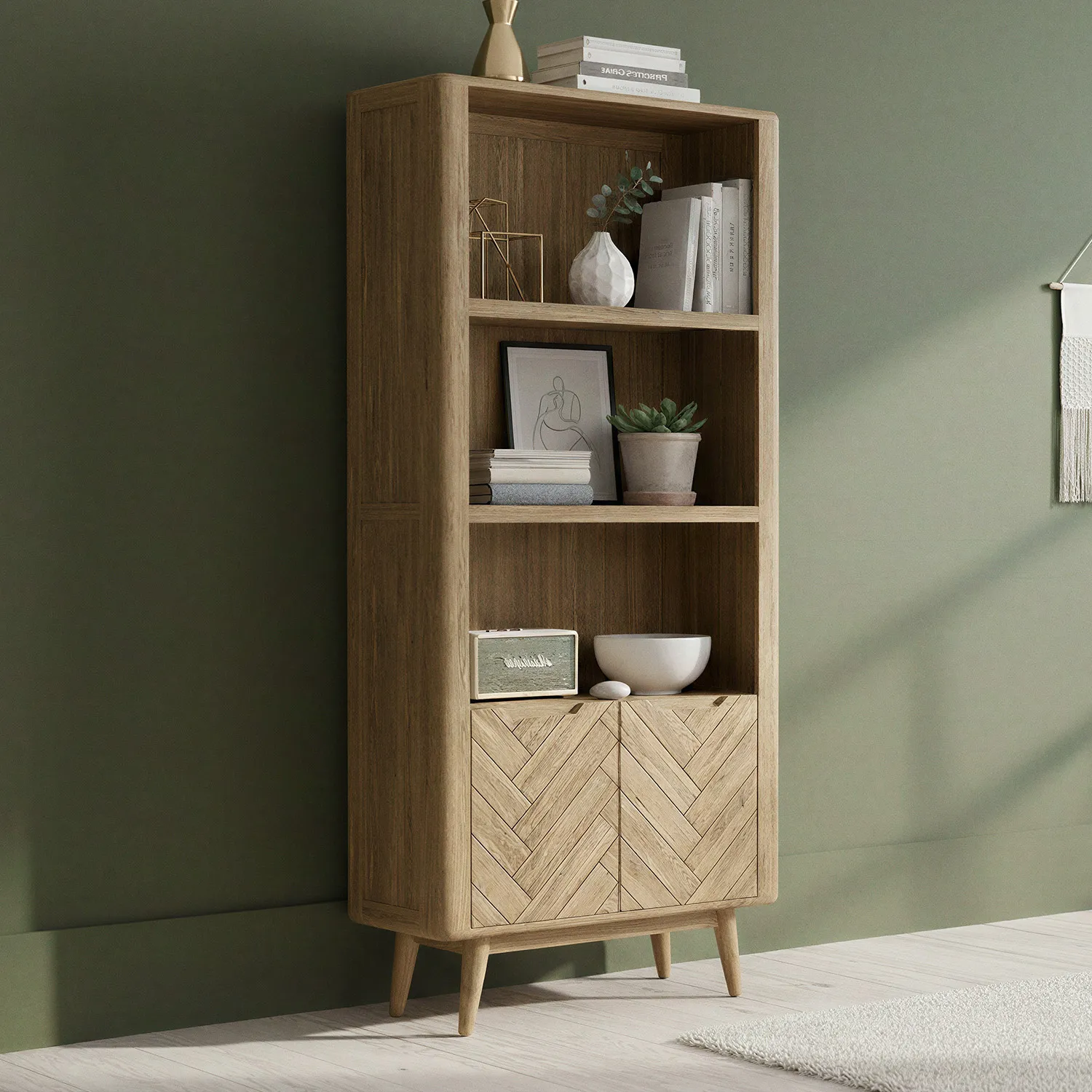 Parven Tall Bookcase with Cupboard - Oak, Solid Oak product