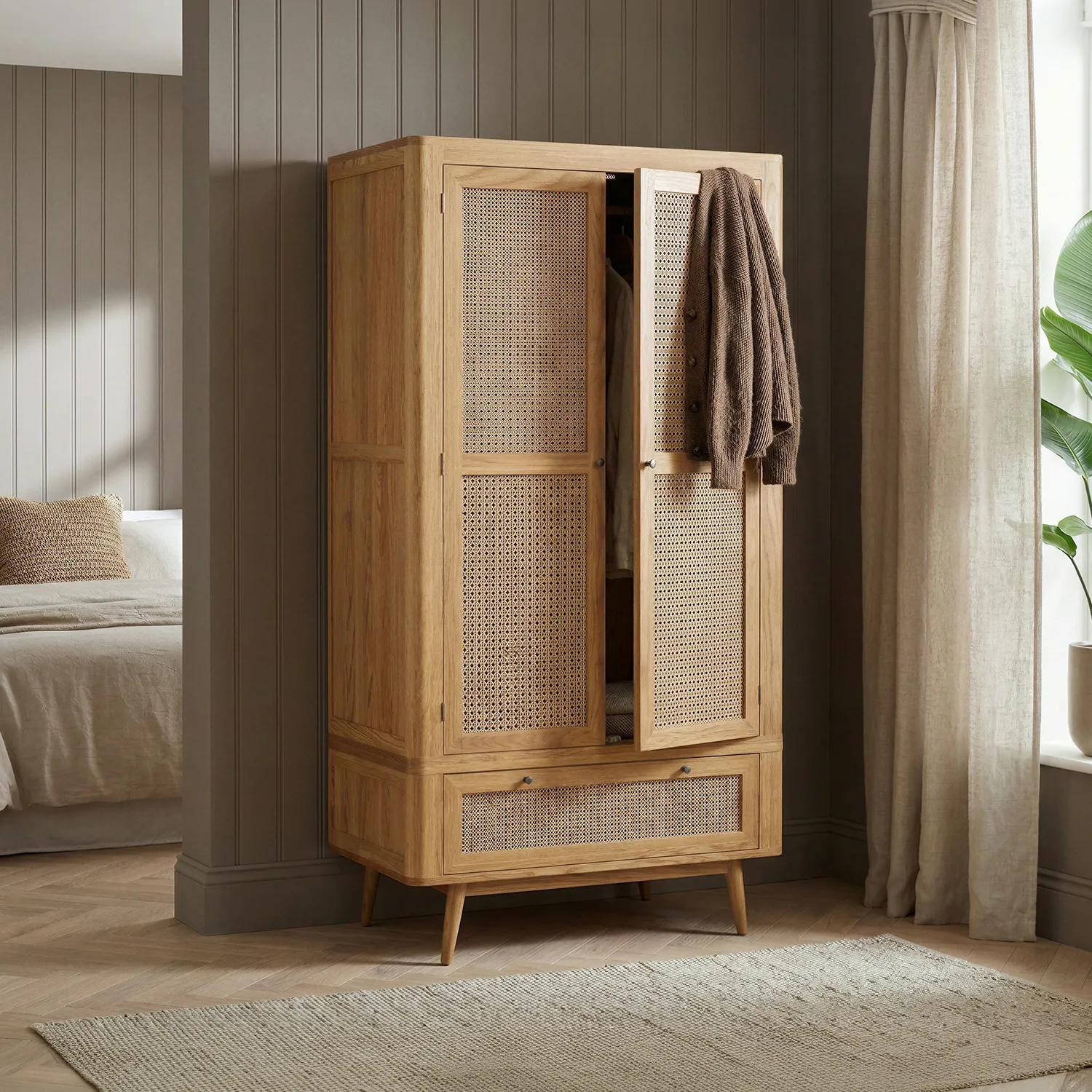 Rattan Double Wardrobe - Oak product