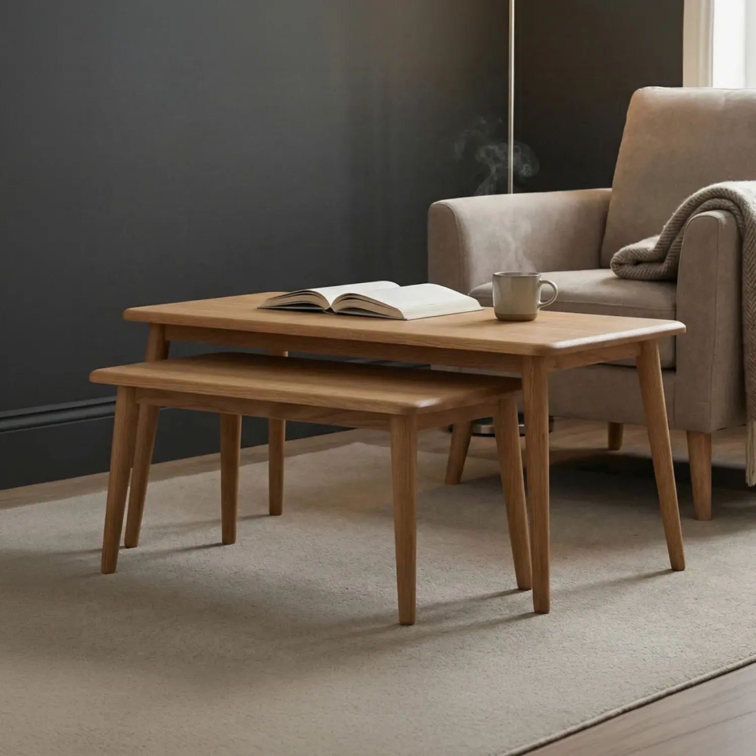 Rosa Compact Nesting Coffee Tables - Oak, Solid Oak product