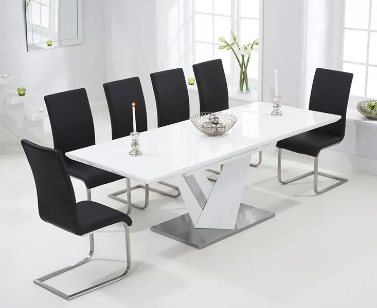 Santino Extendable Dining Table & 6 Austin Chairs - White, High Gloss product