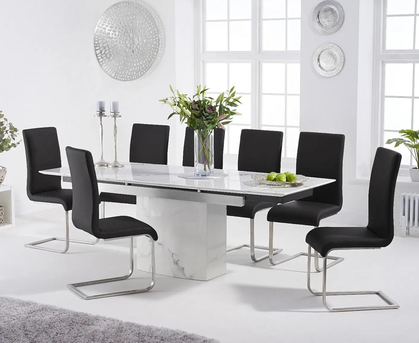 Savona Extendable Dining Table & 4 Austin Chairs - White, Ceramic product