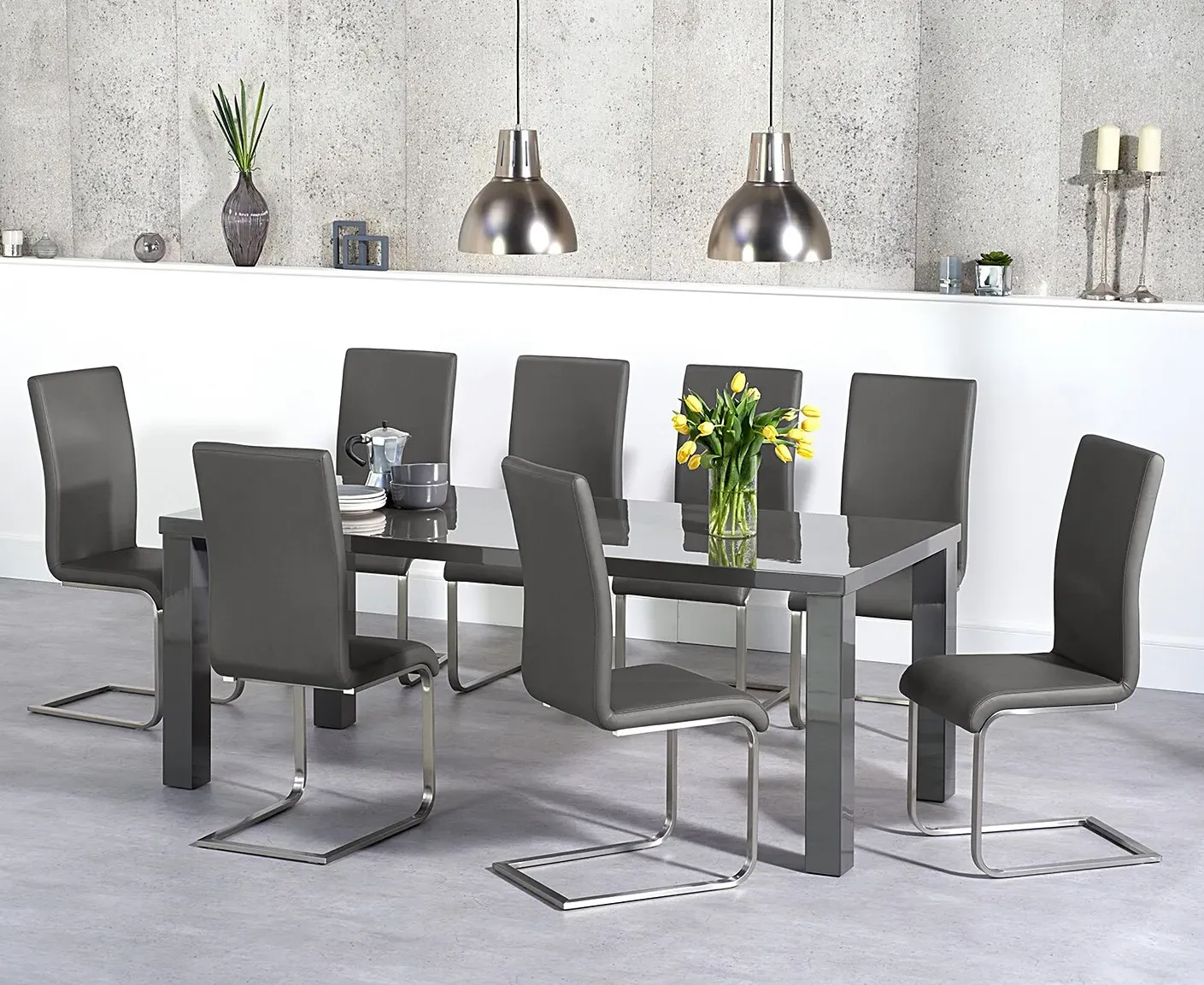 Seattle Dining Table & 6 Austin Chairs - Dark Grey, High Gloss product