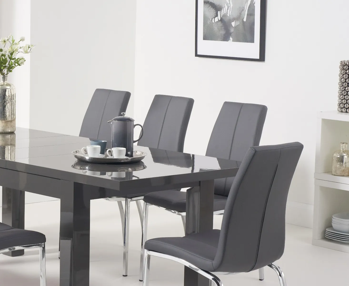Seattle Extendable Dining Table & 4 Marco Chairs - Dark Grey, High Gloss product