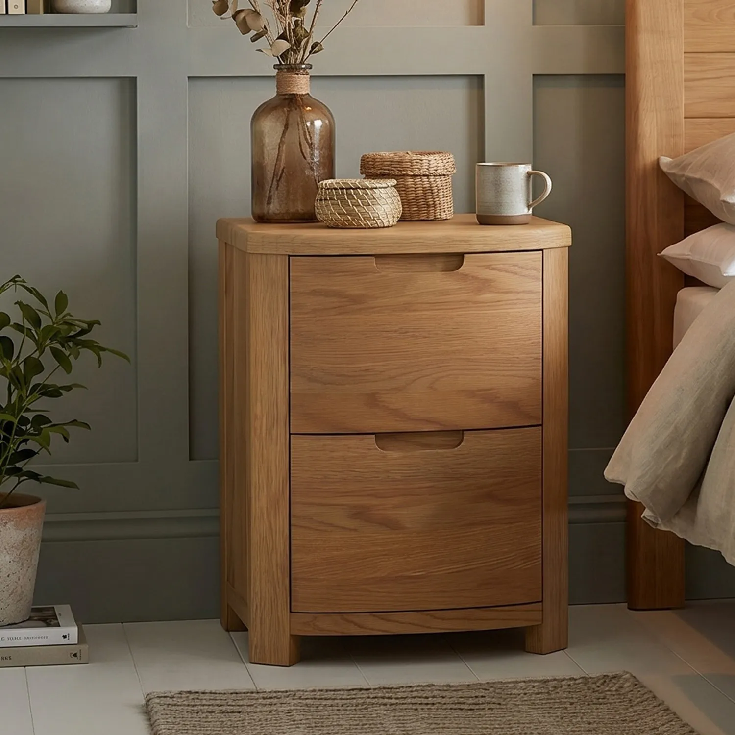 Somerton 2 Drawer Bedside Chest - Oak, Solid Oak product