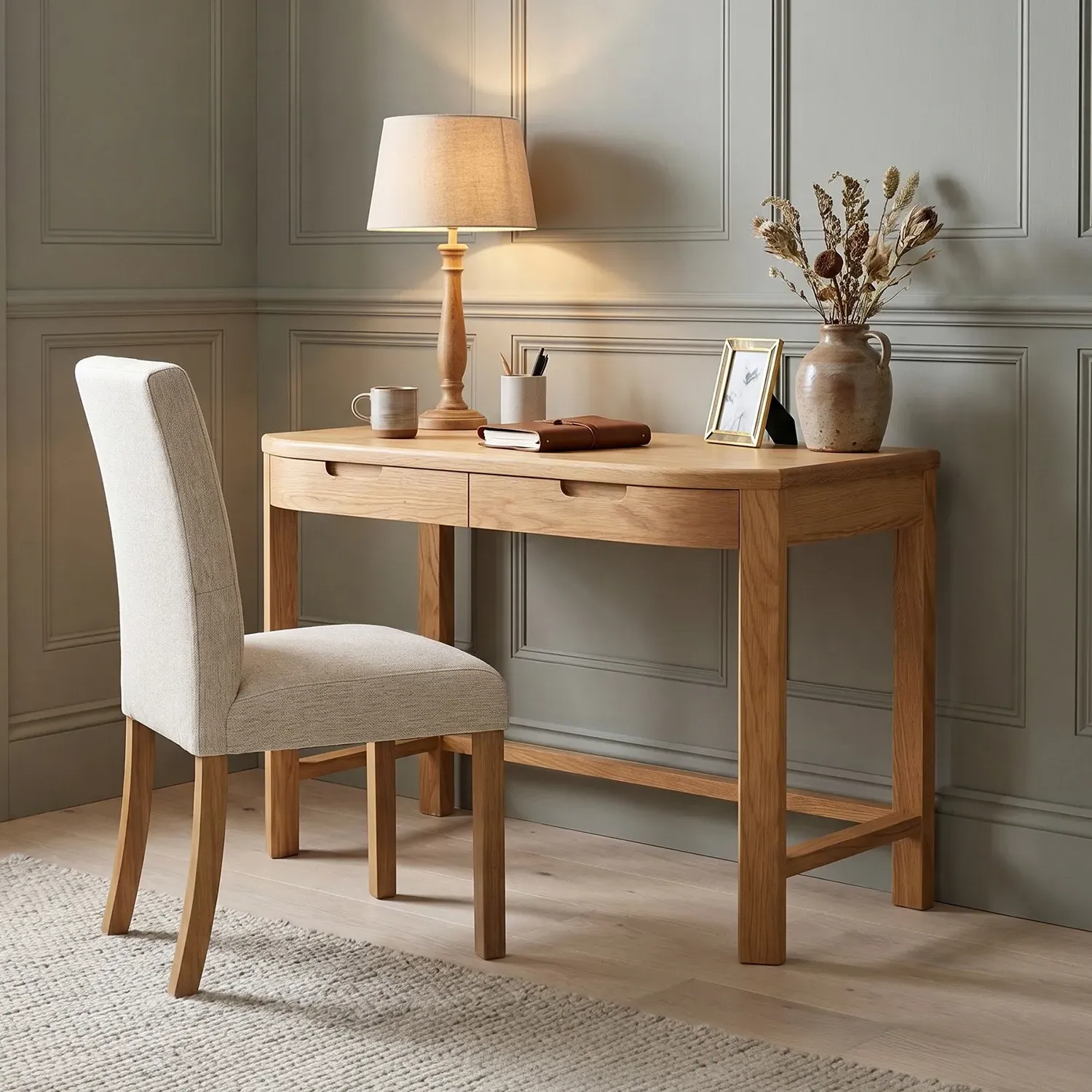 Somerton Curved Compact Desk - Oak, Solid Oak product