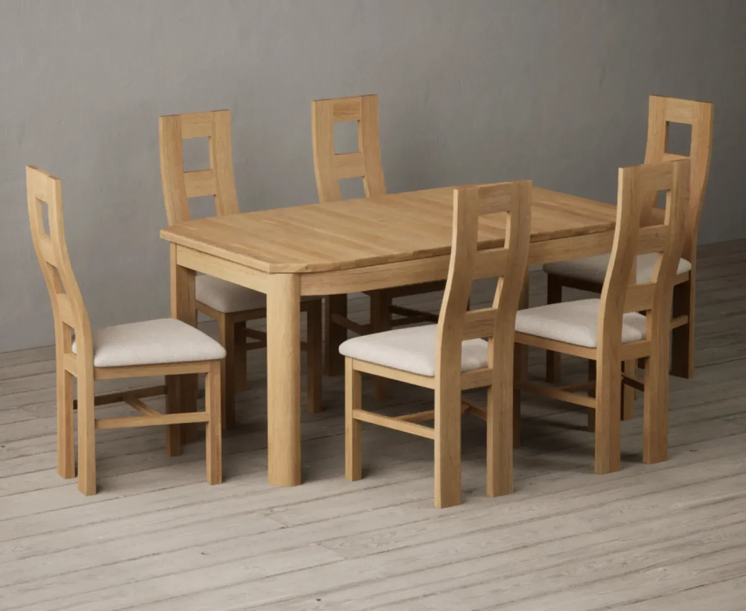 Somerton Extendable Dining Table with 6 Linen Natural Chairs - Oak, Solid Oak product