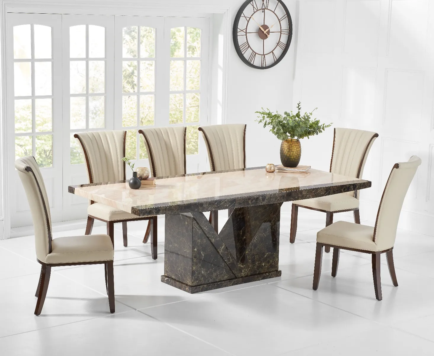 Tenore & Lorient Dining Table & 6 Chairs - Cream, Marble product
