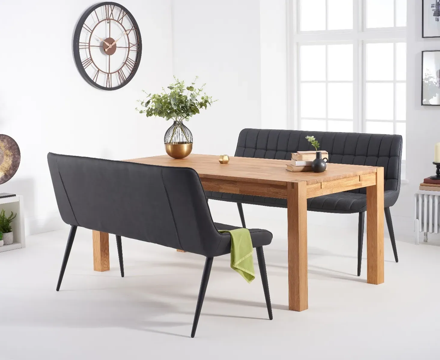 Thetford Dining Table with 2 Benches - Oak, Grey product