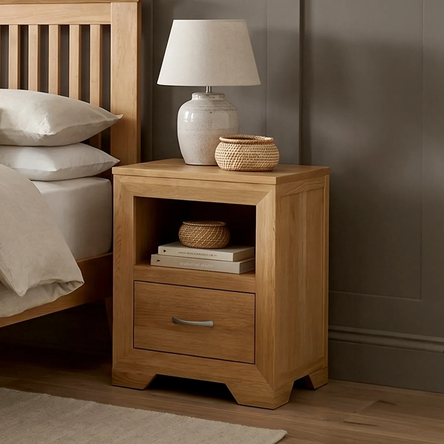 Tilt 1 Drawer Bedside Table - Oak, Solid Oak product