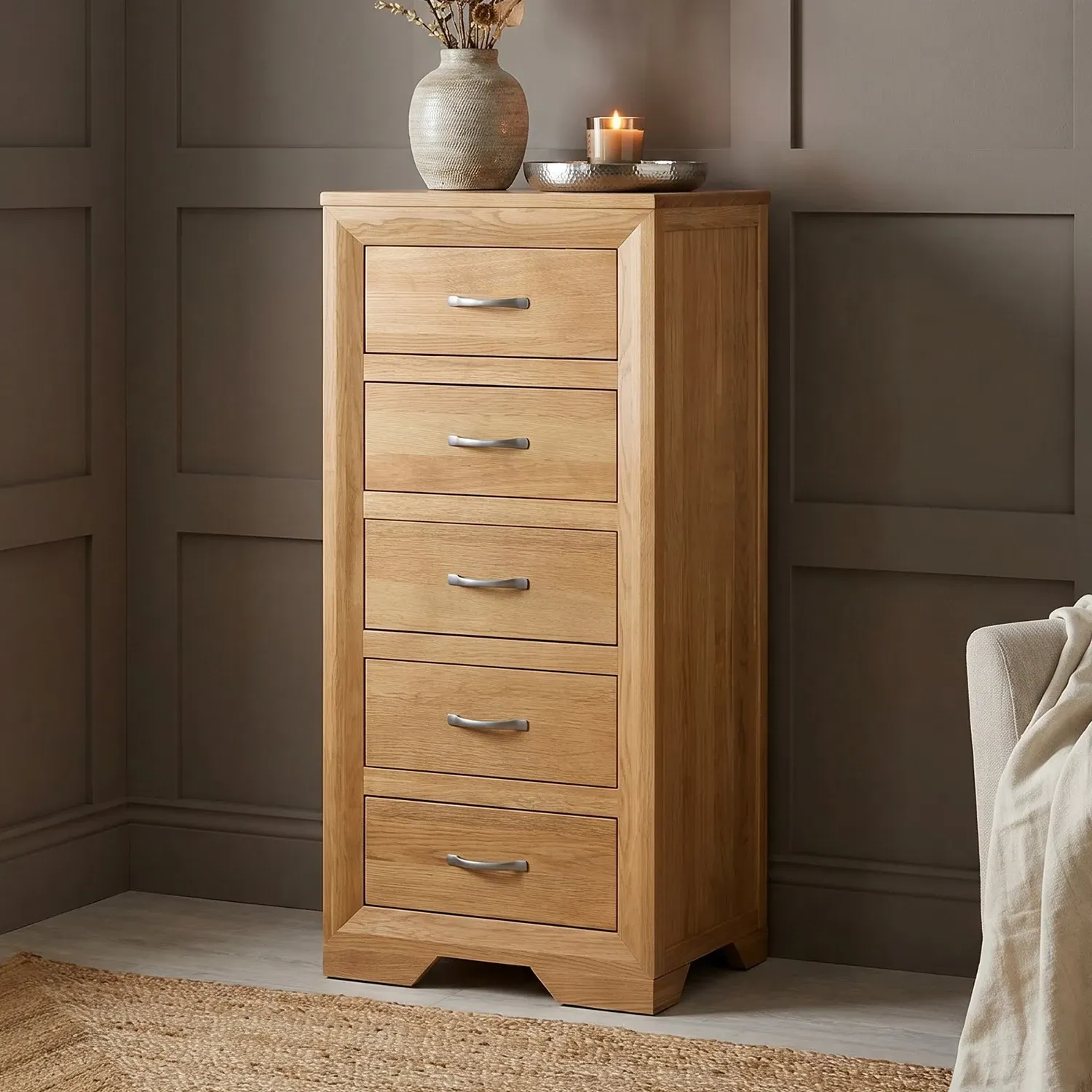 Tilt 5 Drawer Tallboy - Oak, Solid Oak product