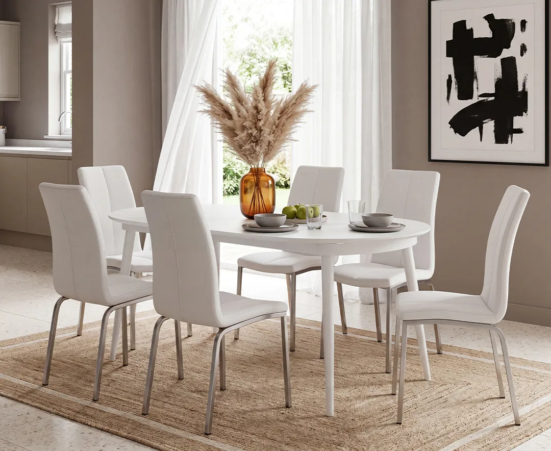 Veneti Extendable Dining Table & 6 Marco Chairs - White, High Gloss product