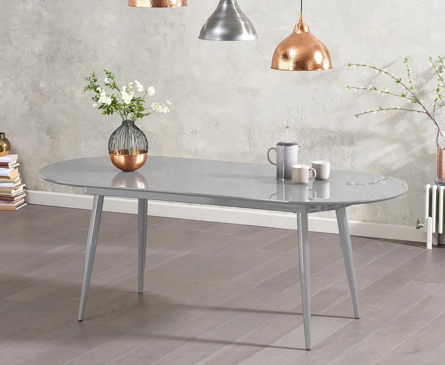 Veneti Extendable Dining Table - Light Grey, High Gloss product