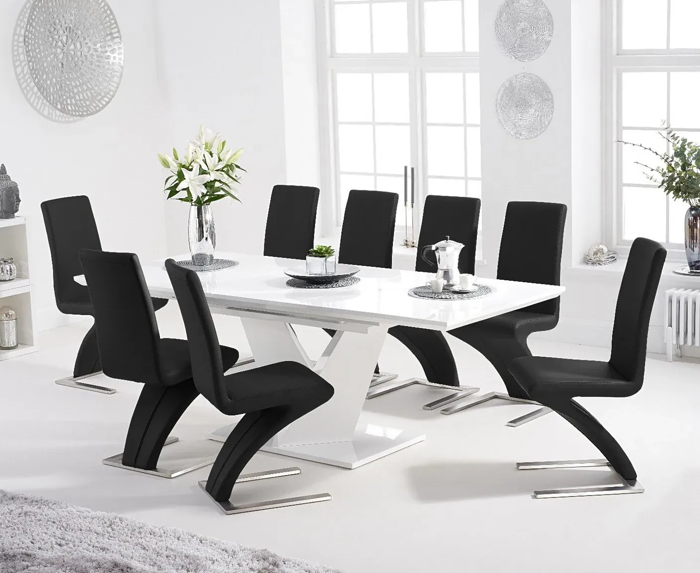 Vittorio Extendable Dining Table & 4 Aldo Chairs - White, High Gloss product