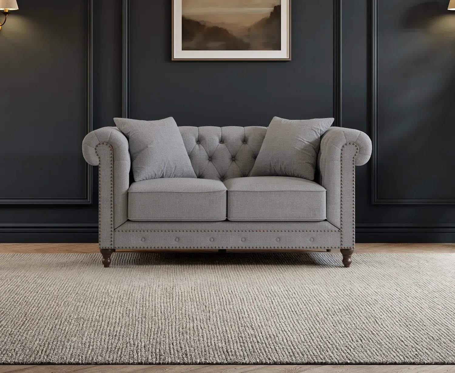 Westminster Chesterfield 2-Seater Sofa - Light Grey, Linen product