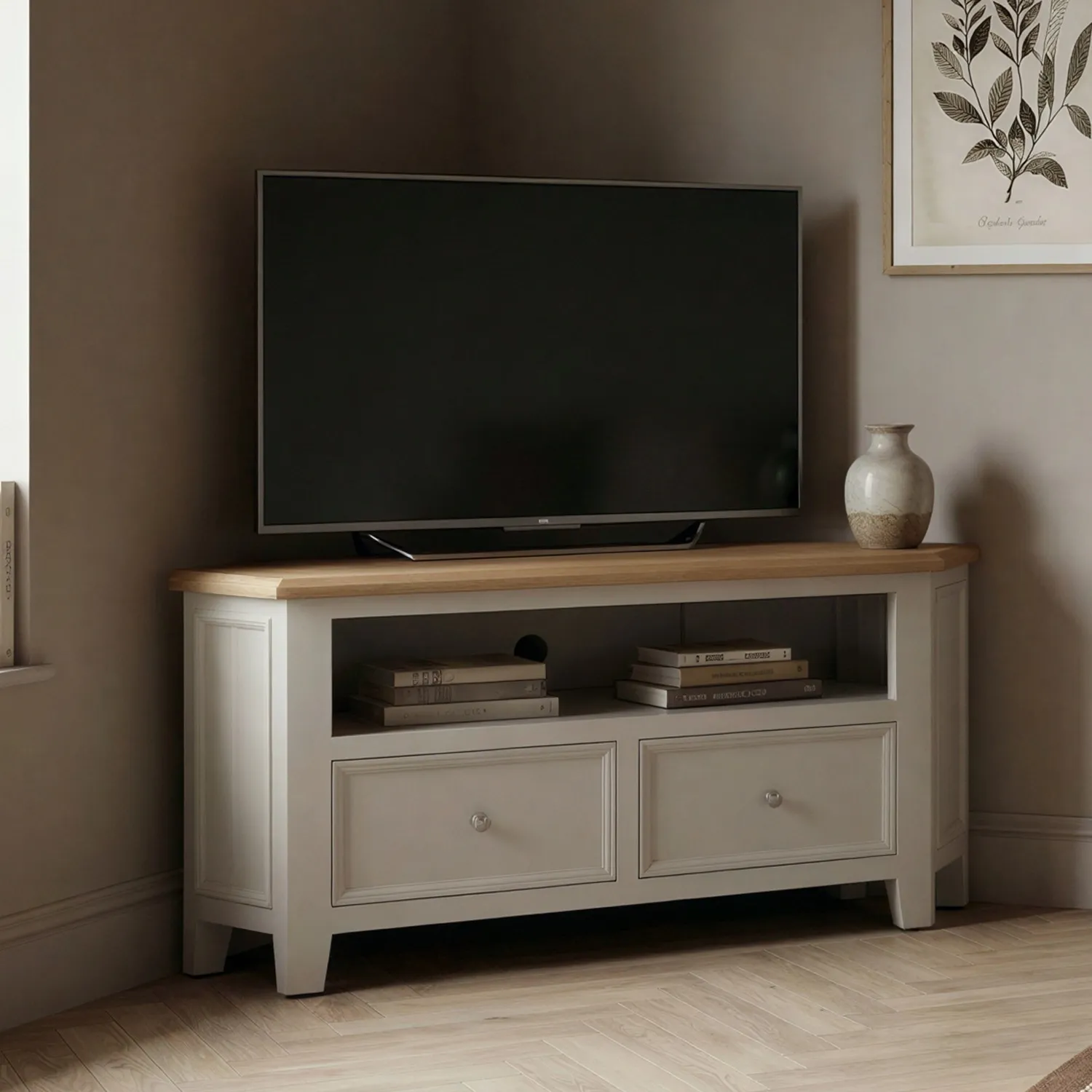 Weymouth Corner TV Cabinet - White, Oak product