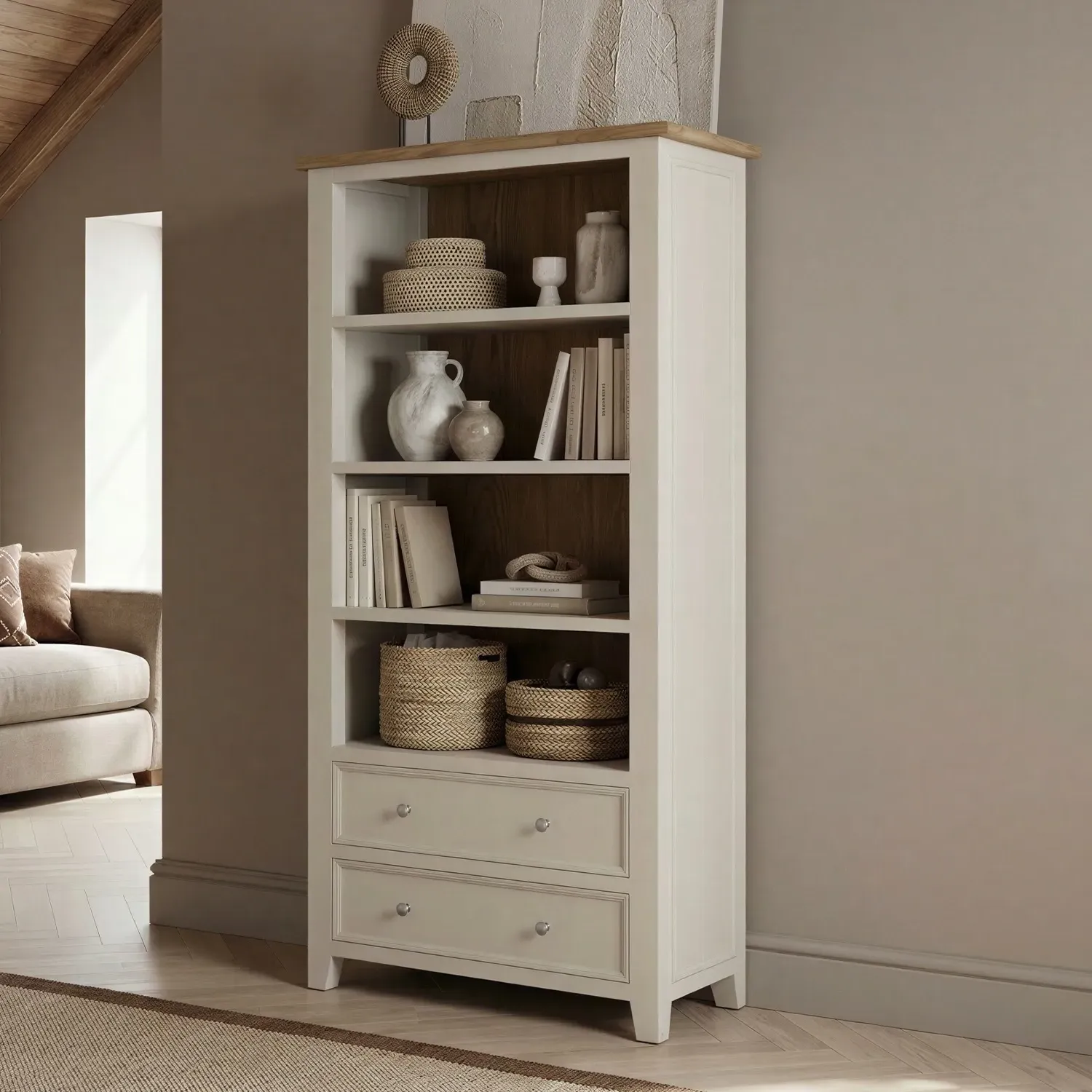 Weymouth Tall Bookcase - White, Oak product