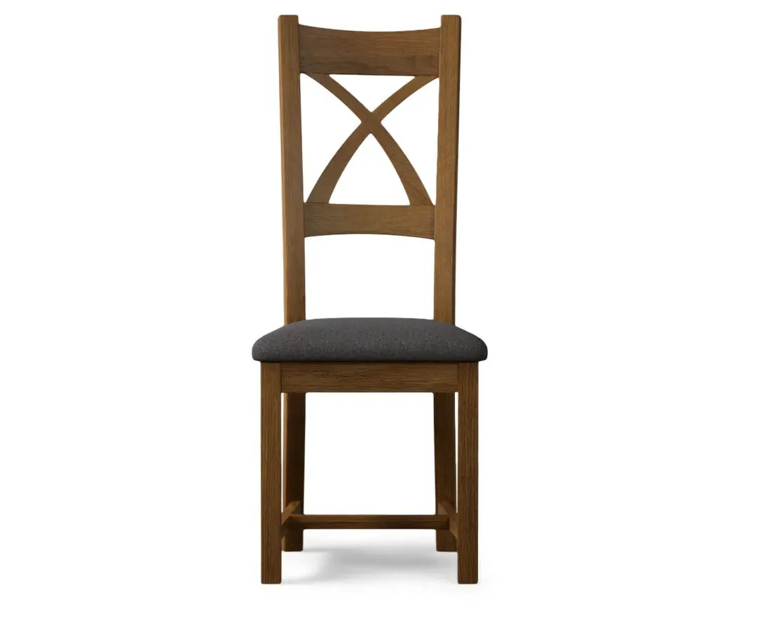 X Back Set of 2 Dining Chairs - Charcoal Grey, Solid Oak product