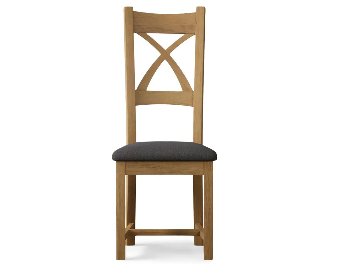 X Back Set of 2 Dining Chairs - Charcoal Grey, Solid Oak product