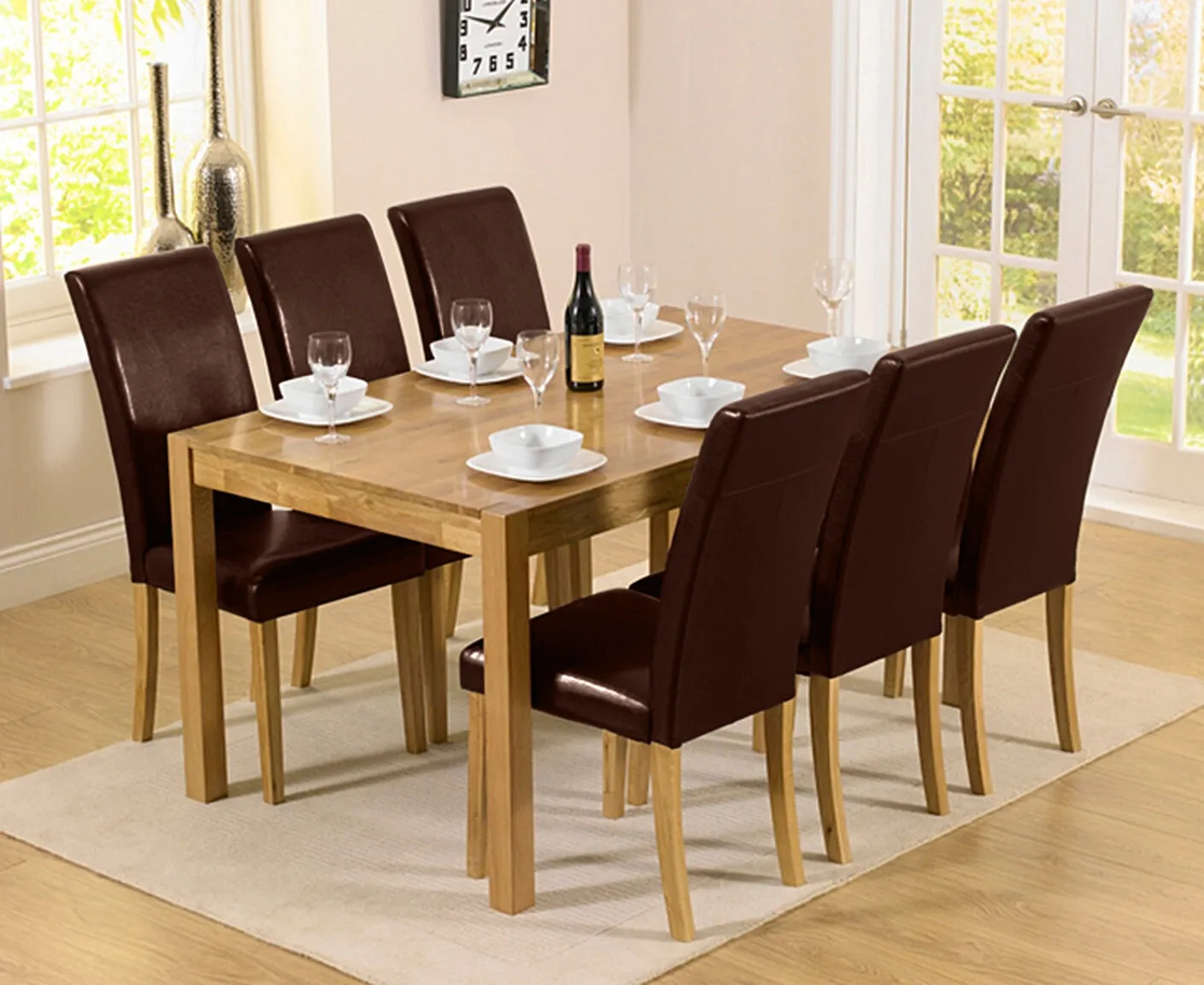 York Dining Table & 6 Brown Olivia Chairs - Oak, Solid Oak product
