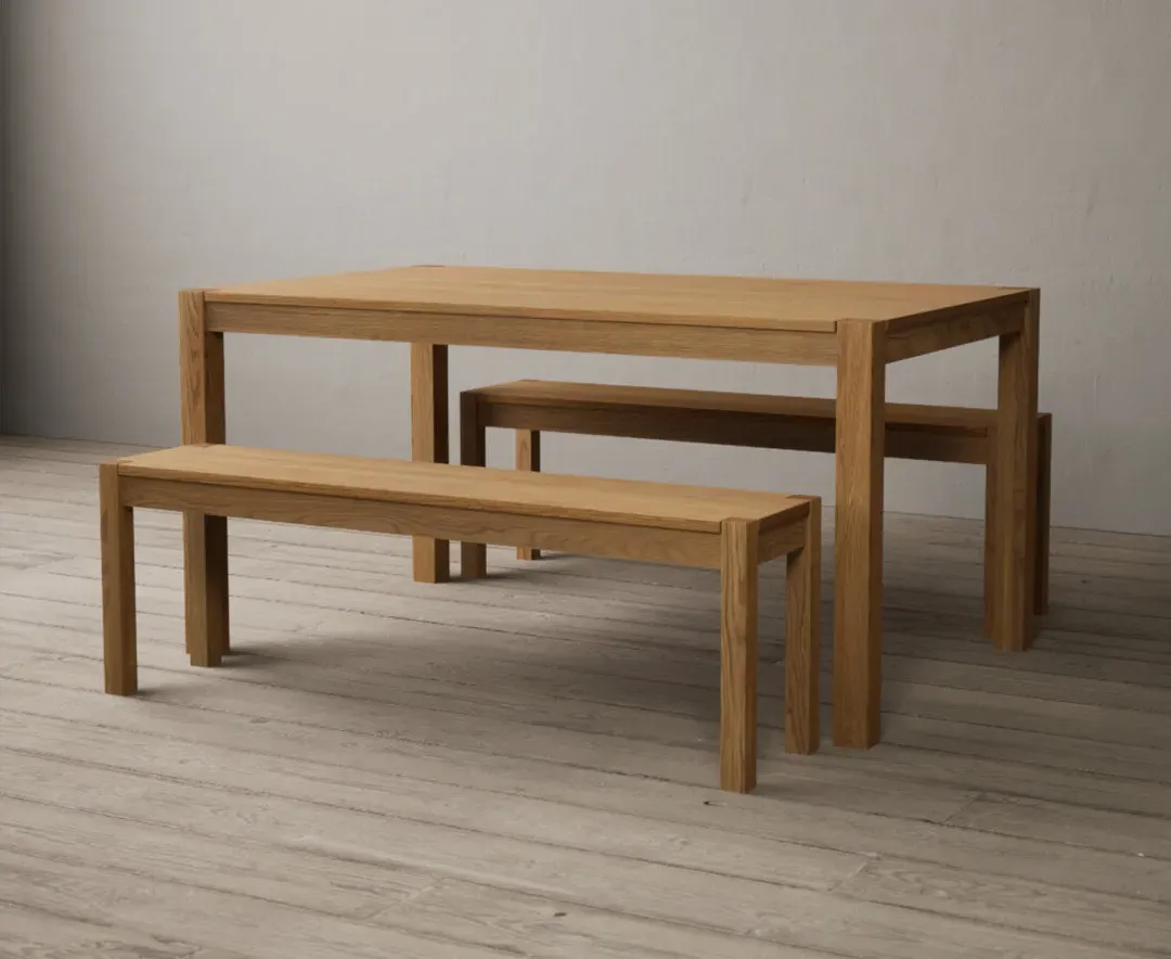 York Dining Table and 2 Benches Set - Oak, Solid Oak product