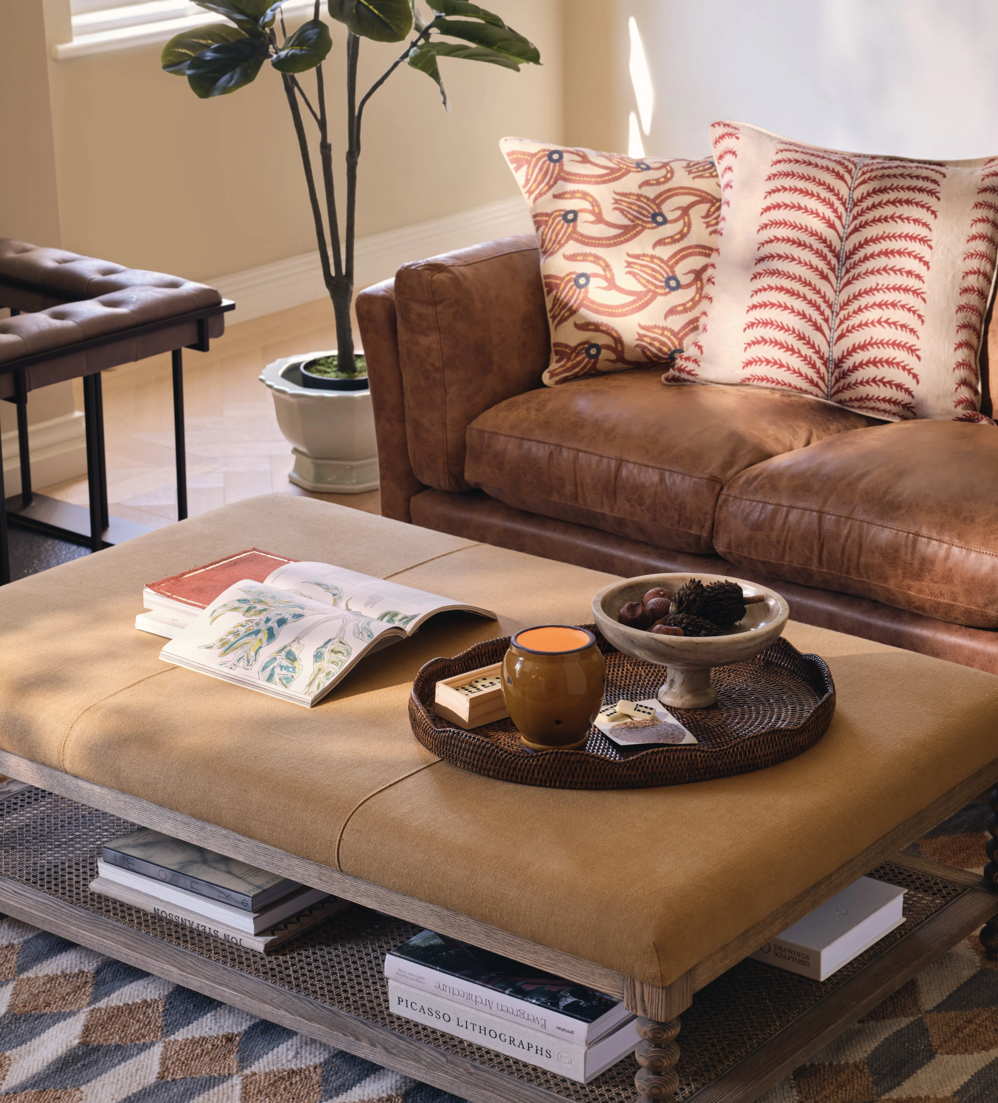 2-Seater Sofa with Low Back - Aged Tobacco, Leather product