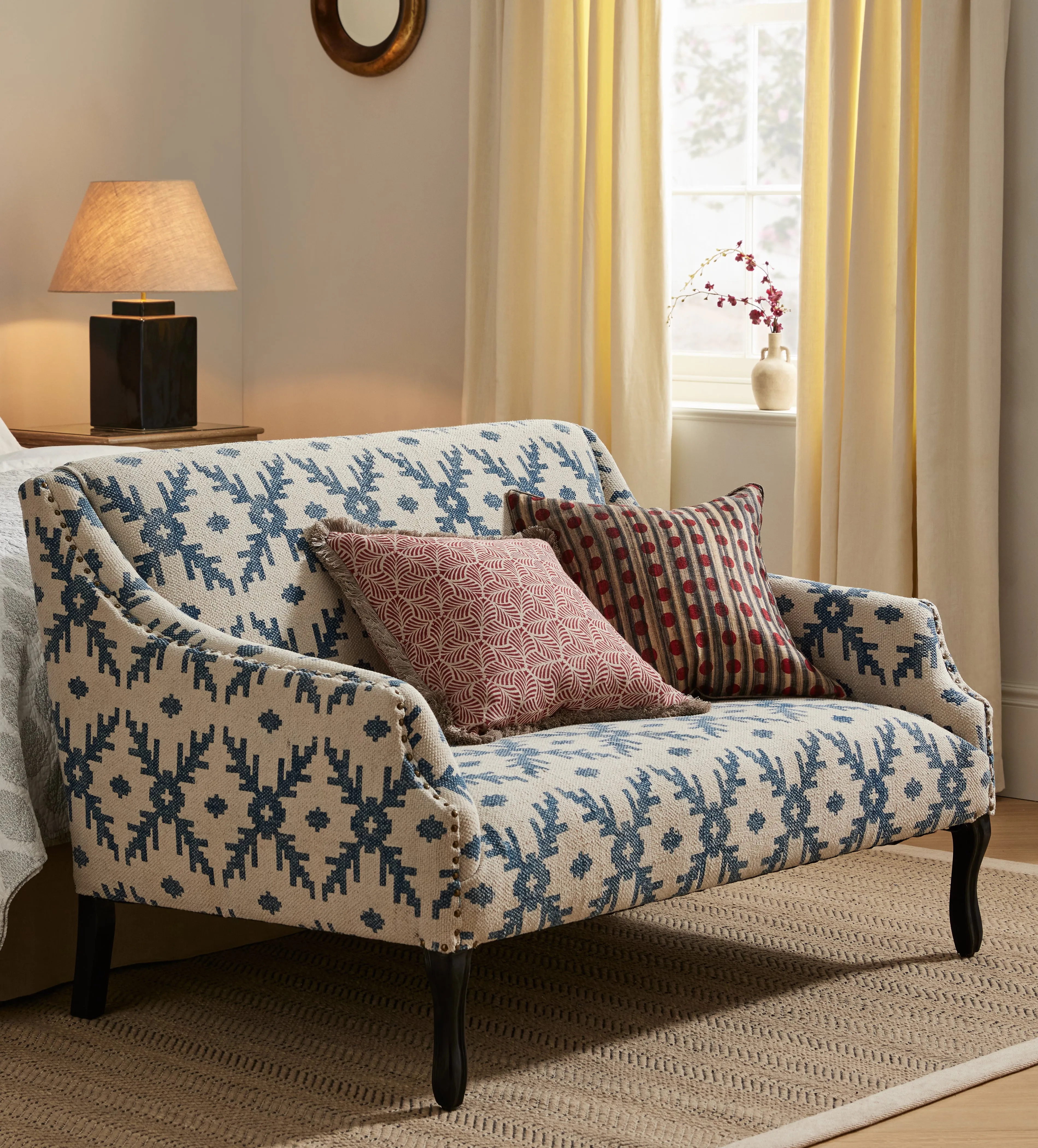 2-Seater Sofa with Tassels - Blue, Cotton product