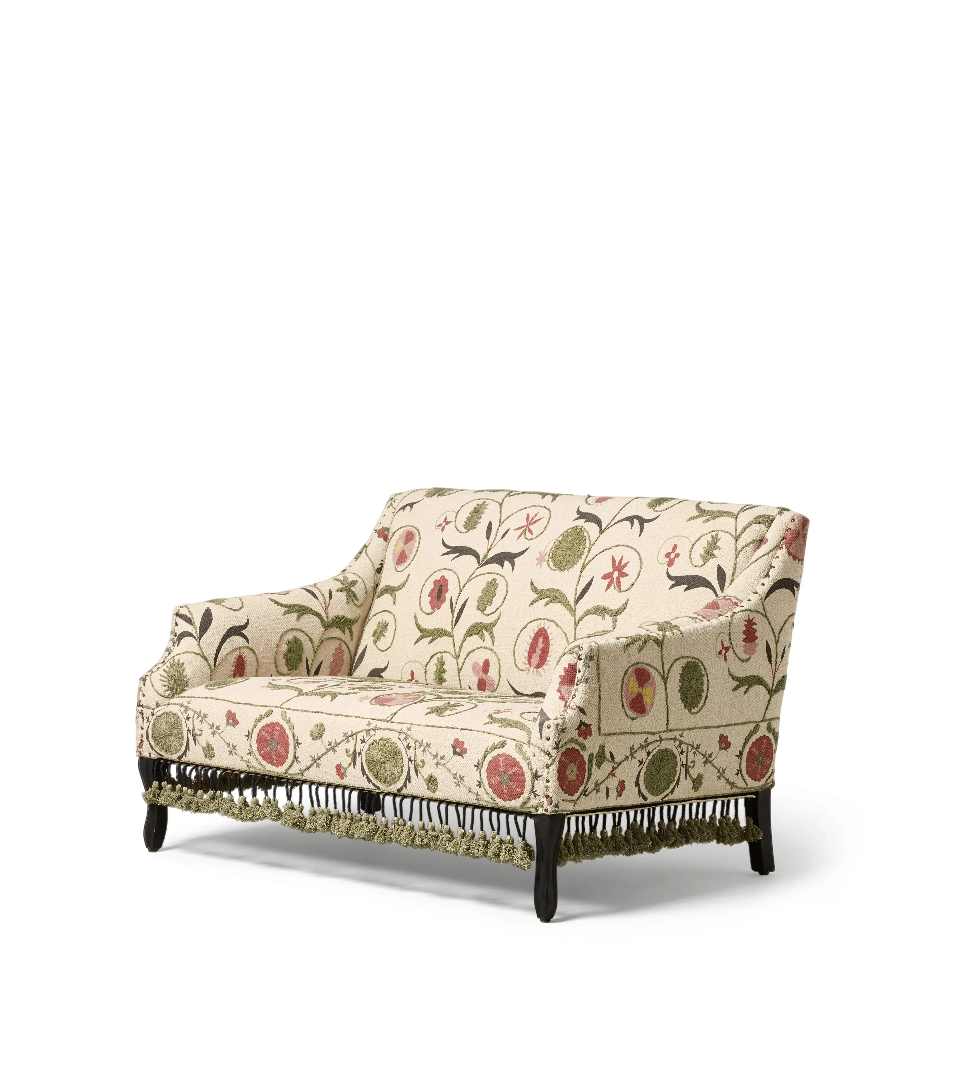 2-Seater Sofa with Tassels - Olive, Cotton alternate view