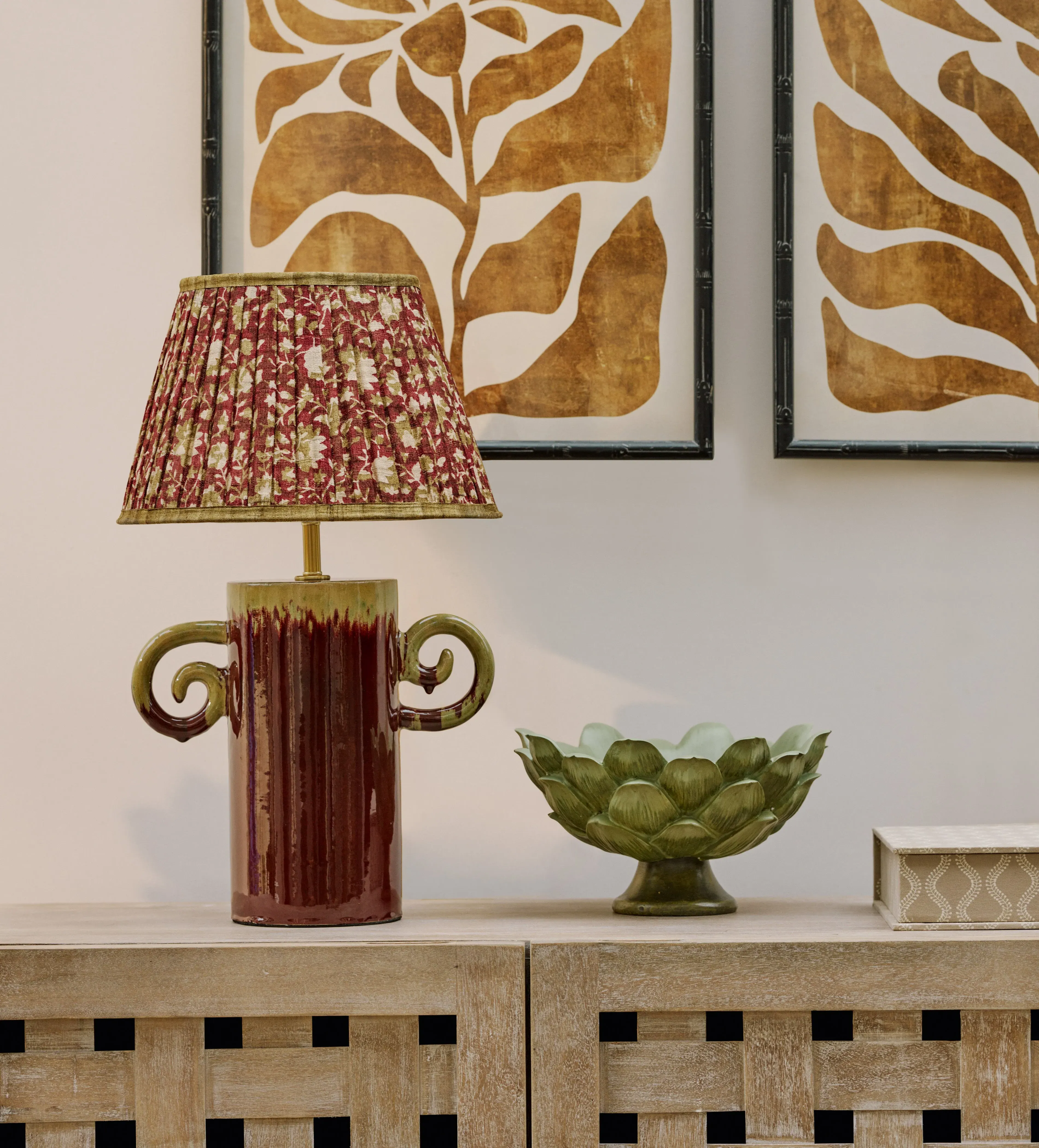 35cm Lampshade with Floral Pattern - Red, Silk by OKA