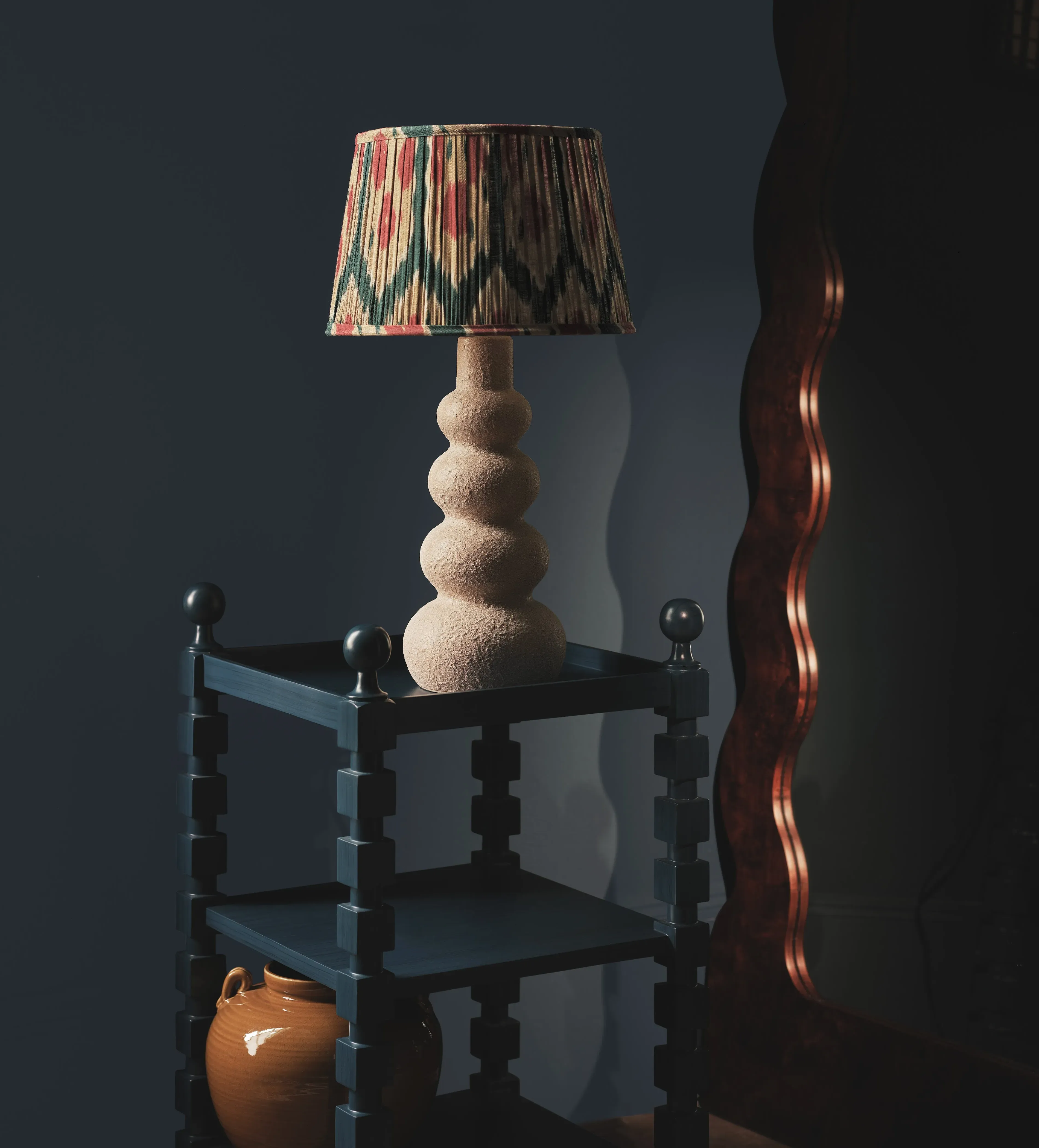 35cm Pleated Lampshade - Blue, Linen by OKA